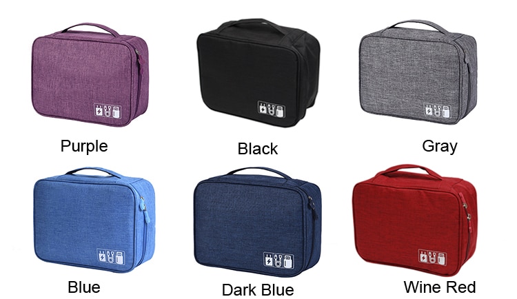 Travel Cable Bag Portable Digital USB Gadget Organizer Charger Wires Cosmetic Zipper Storage Pouch kit Case Accessories Supplies Color : Black Bag|Blue Bag|Purple Bag|Wine Red Bag|Dark Blue Bag|Gray Bag 
