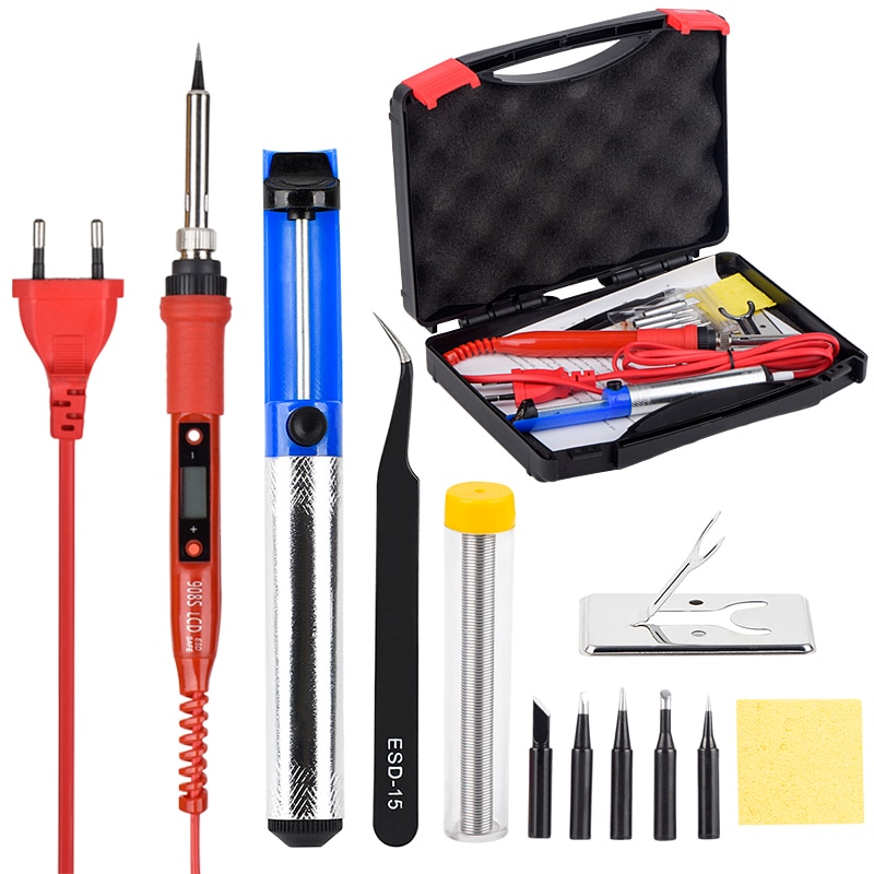 JCD Soldering iron kit adjustable temperature 220V 80W LCD solder welding tools Ceramic heater soldering tips Desoldering Pump
